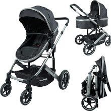Reversible Seat, 2-in-1 Pram and Stroller, from Birth to 3 Years (15kg), Large Canopy, Easy Fold, Adjustable Handle, Stroller