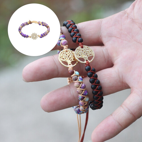 Stylish Double Braided Turquoise Bead Bracelet Tree Charm-12 2