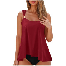 2 Piece Bathing Suits for Women Ruffle with Shorts-Claret XXL