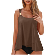 2 Piece Bathing Suits for Women Ruffle with Shorts-Brown S