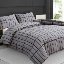 (Super King, Grey & Black) Premium Microfiber Reversible Single Duvet Cover Set Ultrasoft Bedding