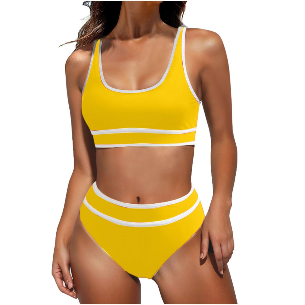 Yellow Women's High Waisted Bikini Sets Sporty Two Piece- Xl