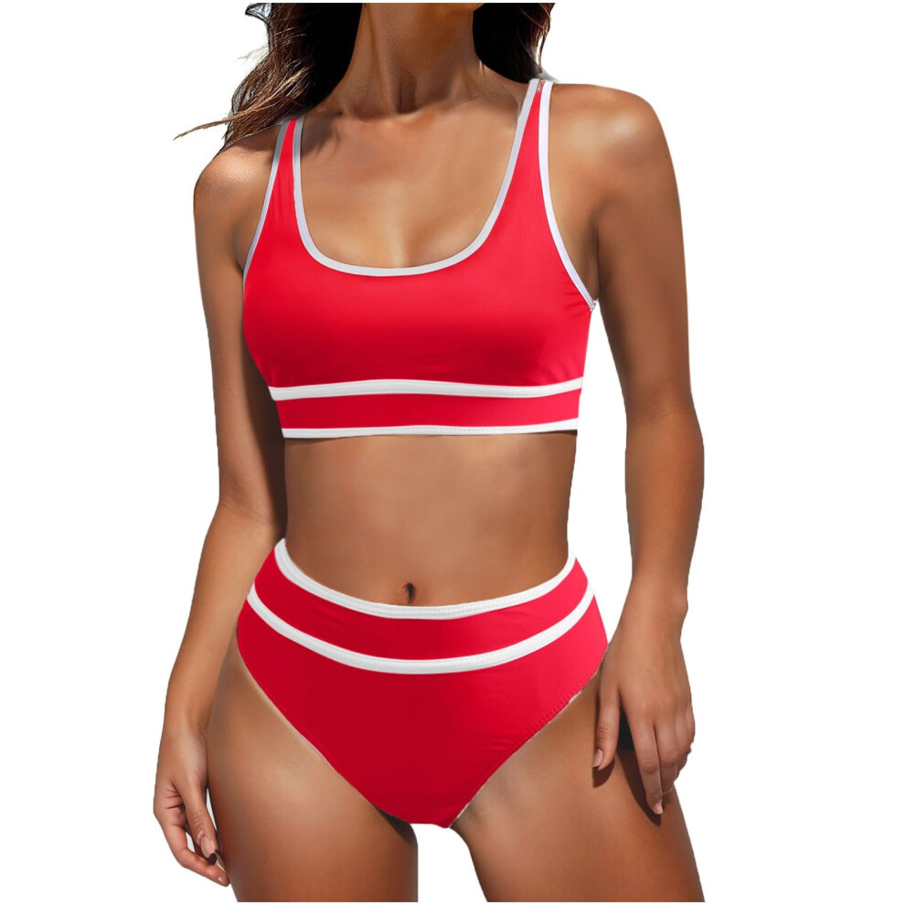 Red Women's High Waisted Bikini Sets Sporty Two Piece- Xl