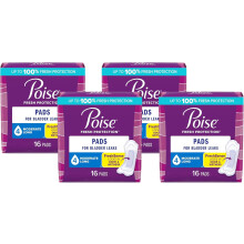 Poise Incontinence Pads & Postpartum Incontinence Pads, 4 Drop Moderate Absorbency, 16 Count, Packaging (Pack of 4) (Long Length)