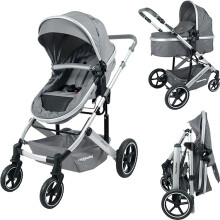 Reversible Seat, 2-in-1 Pram and Stroller, from Birth to 3 Years (15kg), Large Canopy, Easy Fold, Adjustable Handle, Stroller