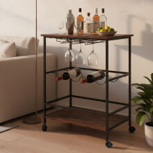 Wijntrolley met ijzeren frame en zwenkwielen