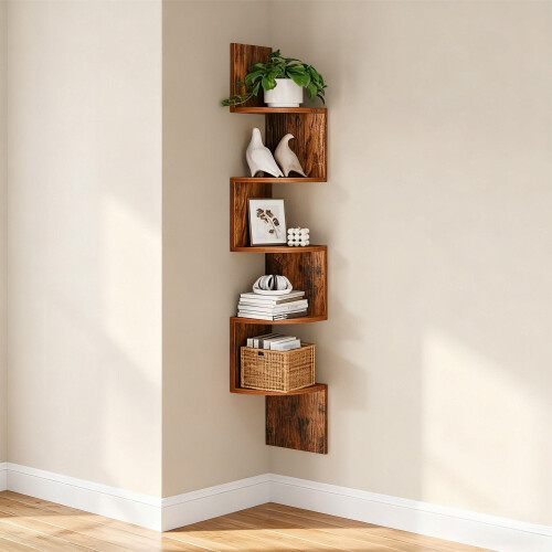 Corner Wall Shelf, 5 Tiers, Zigzag Design 1