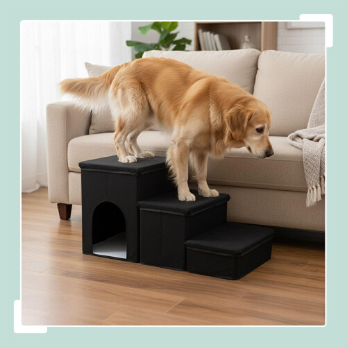 Foldable Dog Stairs, 3 Steps with Storage and Non-Slip Base 2