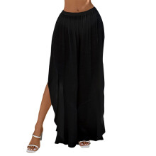 Zwem Cover Up Flowy Broek voor Vrouwen Ruche Hoge Split-Zwarte M