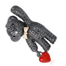 Alloy Heart Bear Brooch Elegant Lightweight Accessory For-Black