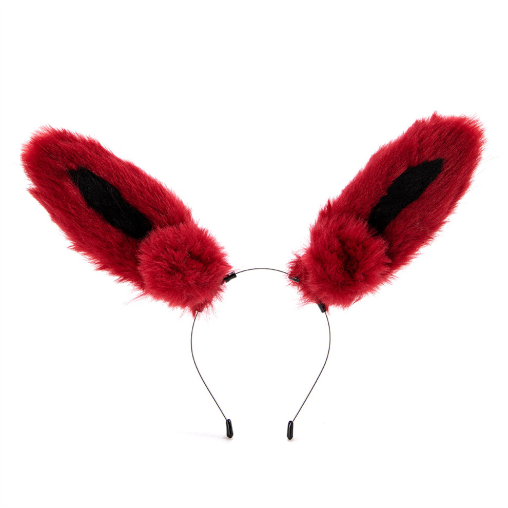 Burgundy Realistic Furry Ears Headpiece Hairband With