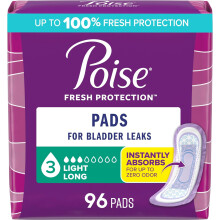 Poise Incontinence Pads & Postpartum Incontinence Pads, 3 Drop Light Absorbency, 96 Count (4 Packs of 24), Packaging May Vary (Long Length)