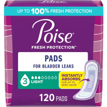 Poise Incontinence Pads & Postpartum Incontinence Pads, 3 Drop Light Absorbency, 120 Count (4 Packs of 30), Packaging May Vary (Regular Length)