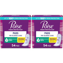 Poise Incontinence & Postpartum Pads for Bladder Leaks, 3 Drop Light Absorbency, Packaging May Vary, 54 Count (Pack of 2) (Regular Length)