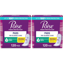 Poise Incontinence Pads & Postpartum Incontinence Pads, 3 Drop Light Absorbency, 120 Count, Packaging May Vary (Pack of 2) (Regular Length)