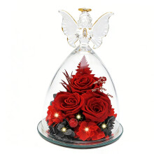 Engel-Glaskuppel, konservierte Rose, Weihnachtsgeschenk für-Rot