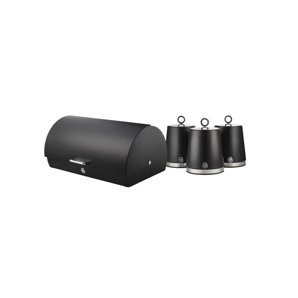 Swan Serenity 4 Piece Roll Top Bread Bin And Storage Canister Set, Matte Black, Eejb277