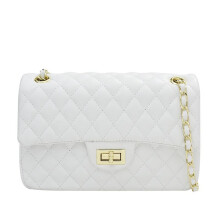 Gesteppte, quadratische Umhängetasche im Chanel-Stil mit Kettenriemen, weiß, 25,5 x 7,5 x 18 cm
