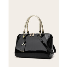 Glänzende Handtasche aus Kunstleder, Damen-Umhängetasche mit Henkel, Schultertasche