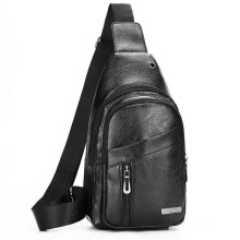 Men Casual Soft Leather Chest Bag Fashion Single Shoulder Crossbody Bag Travel Sling Pack Black