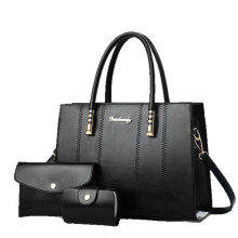 3-teiliges Set minimalistischer Vintage-Tragetaschen, große, lässige Handtasche, elegante Damen-Schultertasche, schwarz
