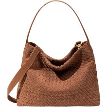 Geflochtene Wildleder-Tasche, elegant mit Webdetails für Arbeit und Reise.