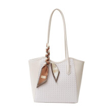 Elegante, geräumige Tragetasche mit Seidenschal-Dekor, weiße Damen-Schultertasche