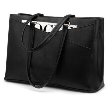 Wasserdichte Leder-Laptoptasche (15,6 Zoll) für Damen, Business-, Büro- und Arbeitstasche, Schultertasche, Schwarz