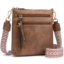 Women Vertical Shoulder Bag Multi Zipper Pockets Jacquard Wide Strap Crossbody Purse with Luxury Texture