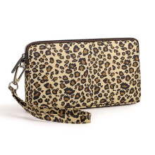 Women's Vintage Leopard Print Single Layer Phone Bag, Zipper Coin & Key Storage Wallet