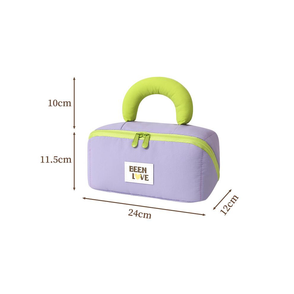 Lay Flat Travel Makeup Bag, Waterproof Wide Open Cosmetic Organizer with Compartments & Handle (Purple)