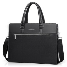Business Casual Leather Briefcase for Men Horizontal Handbag Laptop Bag Office Computer Bag Black