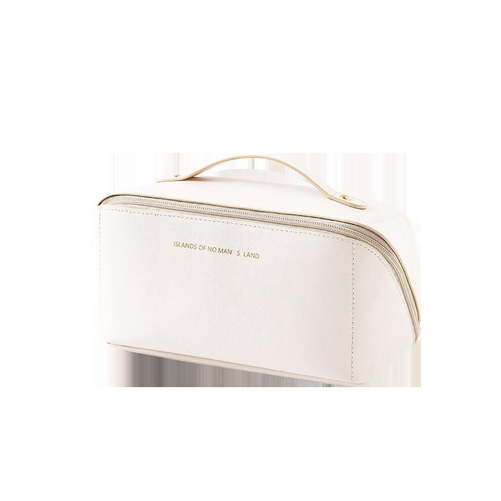 White Large Capacity Pu Makeup Bag, Minimalist Portable Travel Cosmetic Organizer, Multi-Functional Toiletry Bag