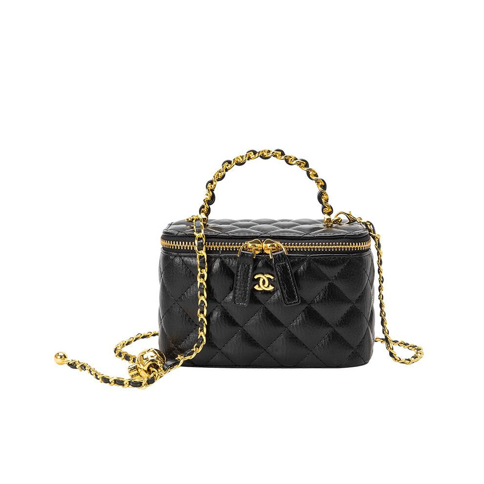 Quilted Lambskin Leather Mini Box Crossbody Purse Women Chain Strap Top Handle Handbag Gold