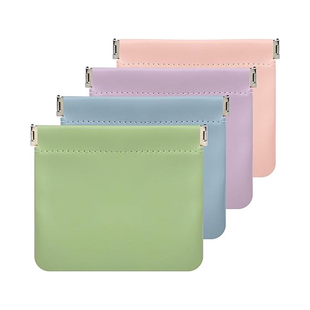Leather Snap Closure Squeeze Makeup Pouch, 4.7in Waterproof Portable Mini Cosmetic Bag for Women Travel