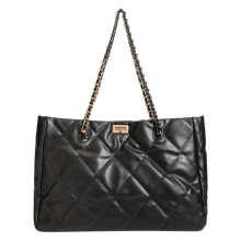 Luxuriöse, gesteppte Damen-Schultertasche aus Lammleder mit schwarzem und goldfarbenem Kettenriemen