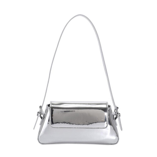 Y2K Metallic Silver Hobo Purse, Compact Evening Party Shoulder Bag
