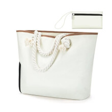 Wasserdichte und sandabweisende Strandtasche für Damen mit Reißverschluss, Badetasche in Milchweiß