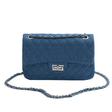 Quilted Denim Flap Crossbody Bag, Chain Shoulder Purse for Women
