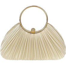 Pochette de soirée plissée à paillettes, sac bandoulière à fermoir anneau en cristal pour femme