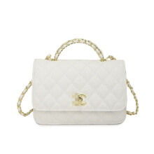 Weiße gesteppte Quadrattasche mit Kettenmuster, elegante Damen-Crossbody-Tasche