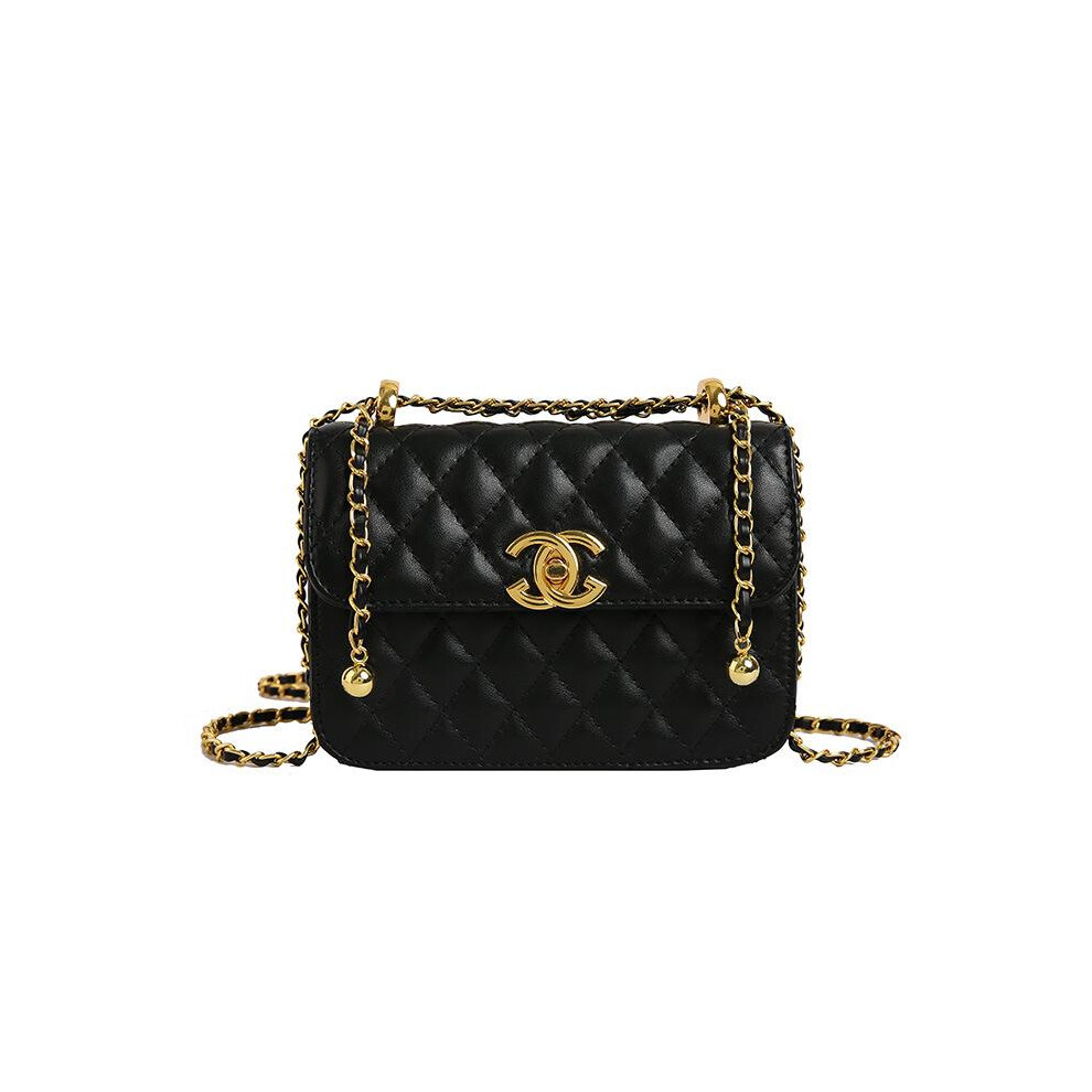 Black Mini Quilted Chain Bag, Luxury Chic Underarm Crossbody Square Handbag for Women