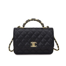 Schwarze, gesteppte Ketten-Umhängetasche, elegante und luxuriöse Crossbody-Handtasche für Damen