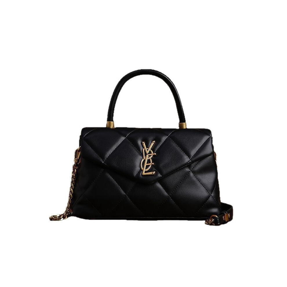 Genuine Leather Quilted Chain Square Bag, Elegant Crossbody Purse for Women