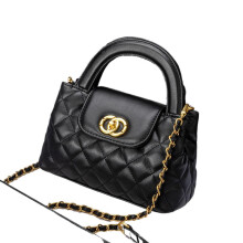 Schwarze, quadratische Tasche aus echtem Leder, luxuriöse Umhängetasche mit Kette für Damen
