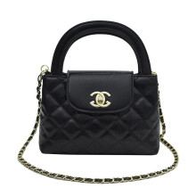 Schwarze, gesteppte Kettenhandtasche, schicke Umhängetasche für Damen
