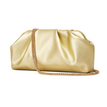 Clutch de festa feminina em couro PU macio plissado com corrente removível.