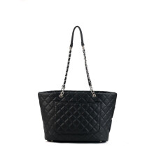 Schwarze, elegante, gesteppte Kettentasche, große Schultertasche für Damen