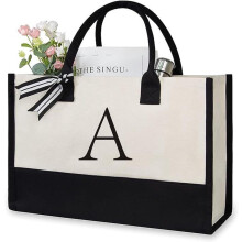 Personalisierte Strandtasche aus Canvas mit Initialen, Monogramm-Tragetasche, lässige Schultertasche für Damen