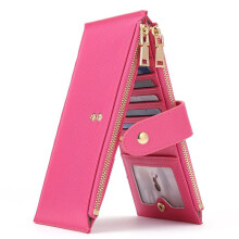 RFID Blocking Slim Womens Wallet, Thin Card Holder with Zipper Pockets, Portable Ladies Clutch Purse